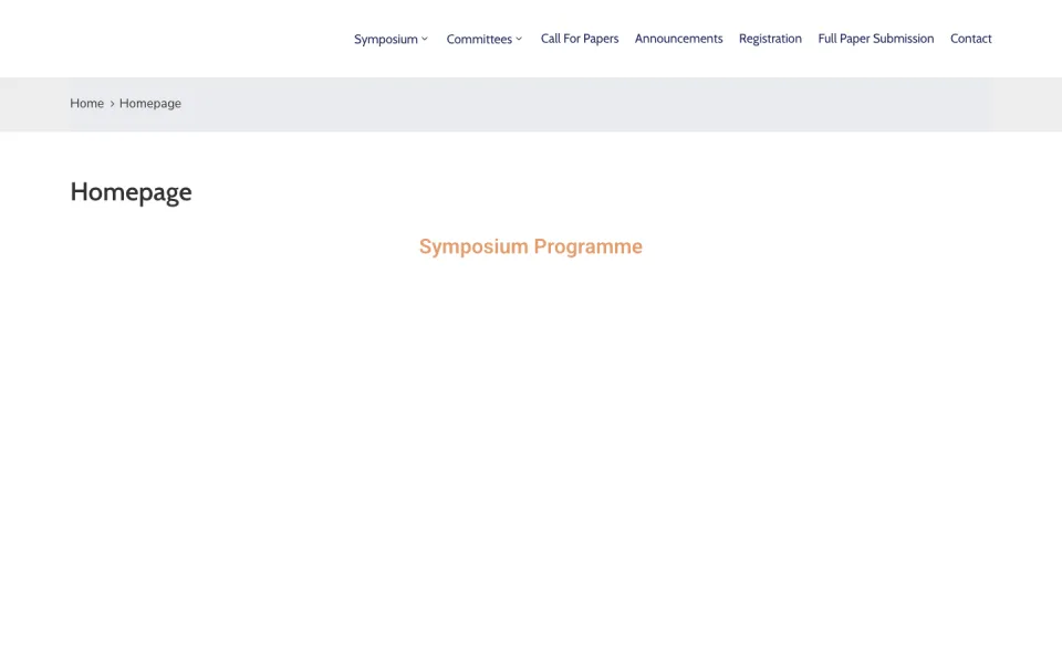 Web sitesinin ana sayfası ekran görüntüsü. Üst menüde Symposium, Committees, Call For Papers, Announcements, Registration, Full Paper Submission ve Contact bağlantıları yer alıyor.